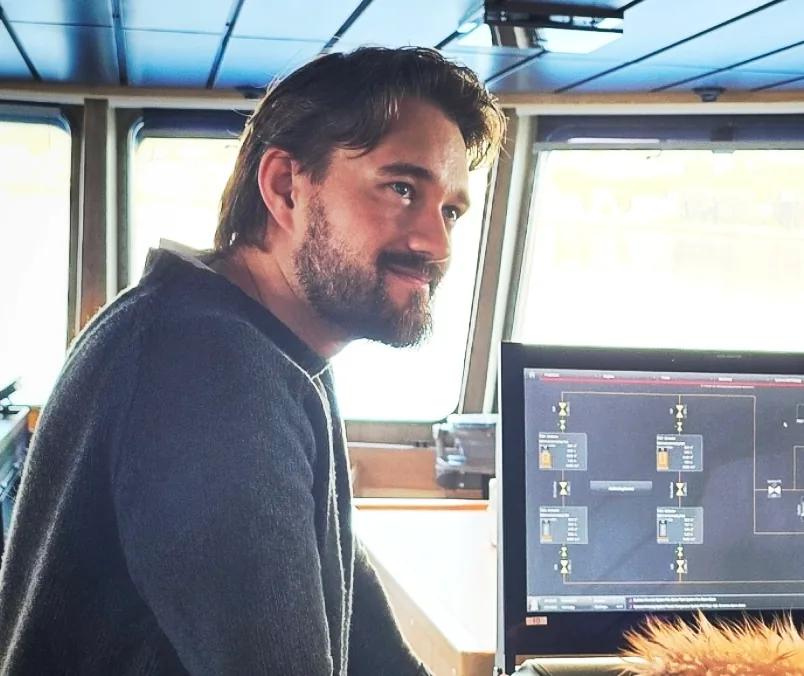 Tomas Roaldsnes on the bridge of a fishing vessel