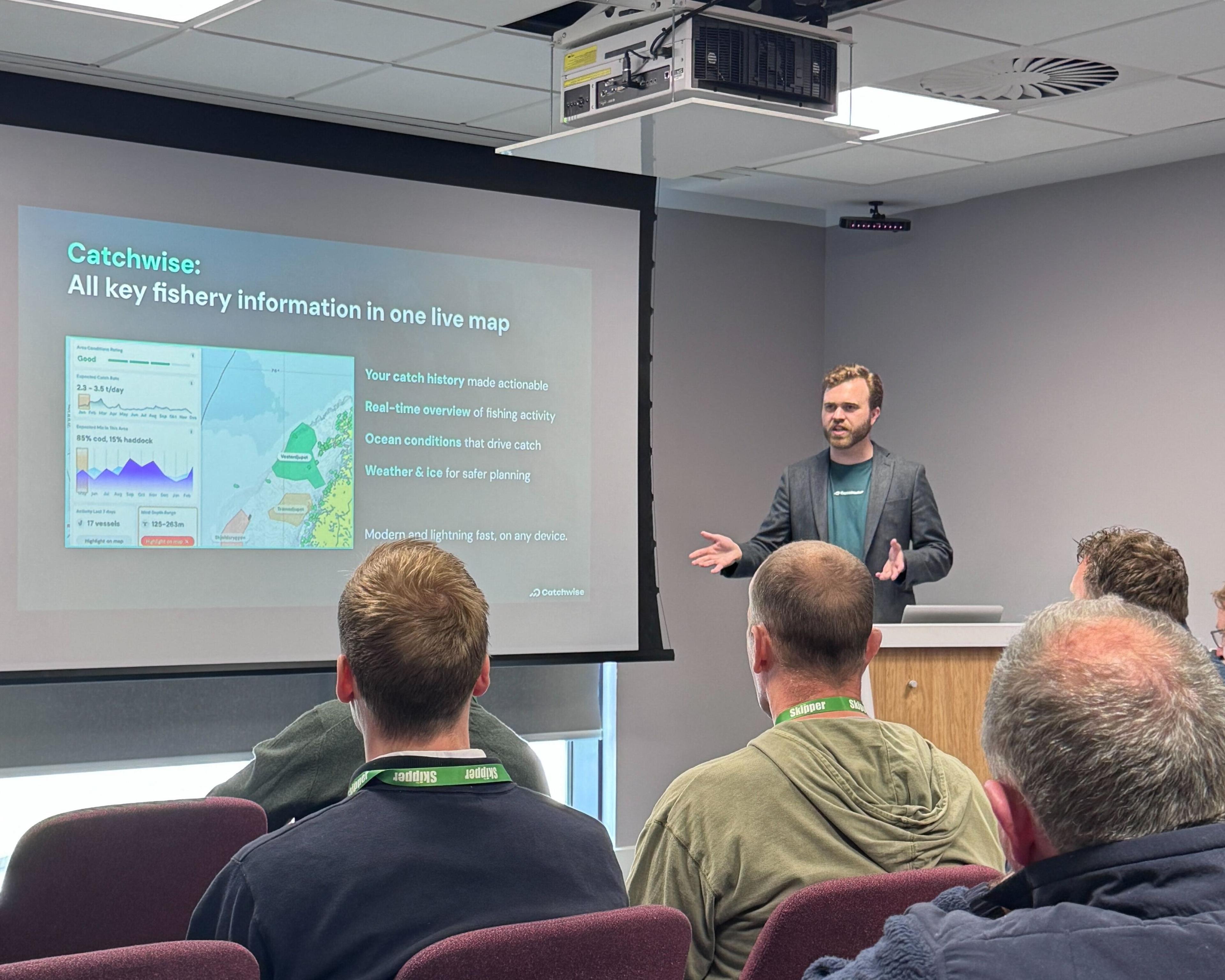 Ludvig Løddesøl presenting during the Catchwise demo meeting at Scottish Skipper Expo