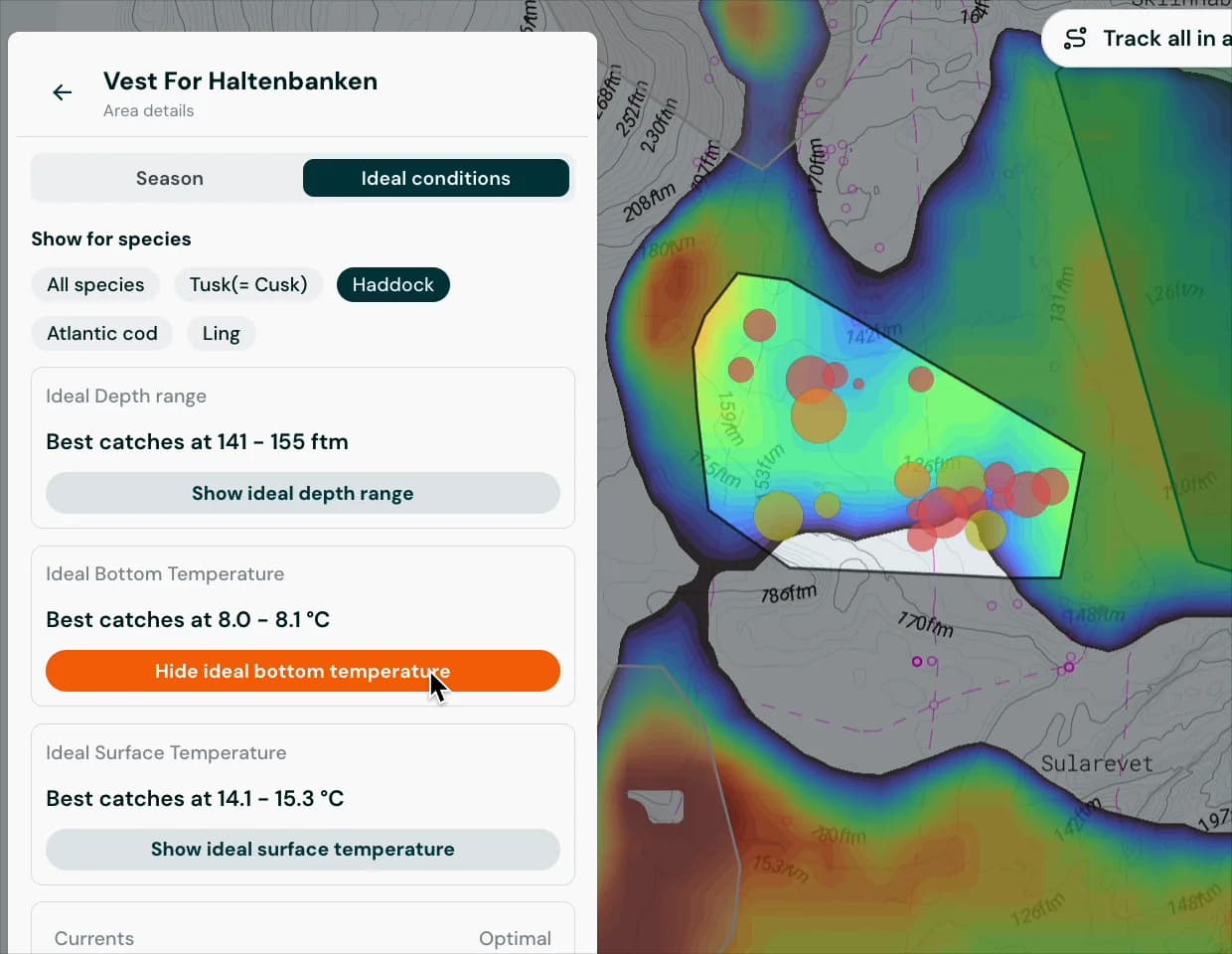 Find ideal conditions in your fishing areas